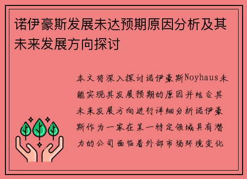 诺伊豪斯发展未达预期原因分析及其未来发展方向探讨